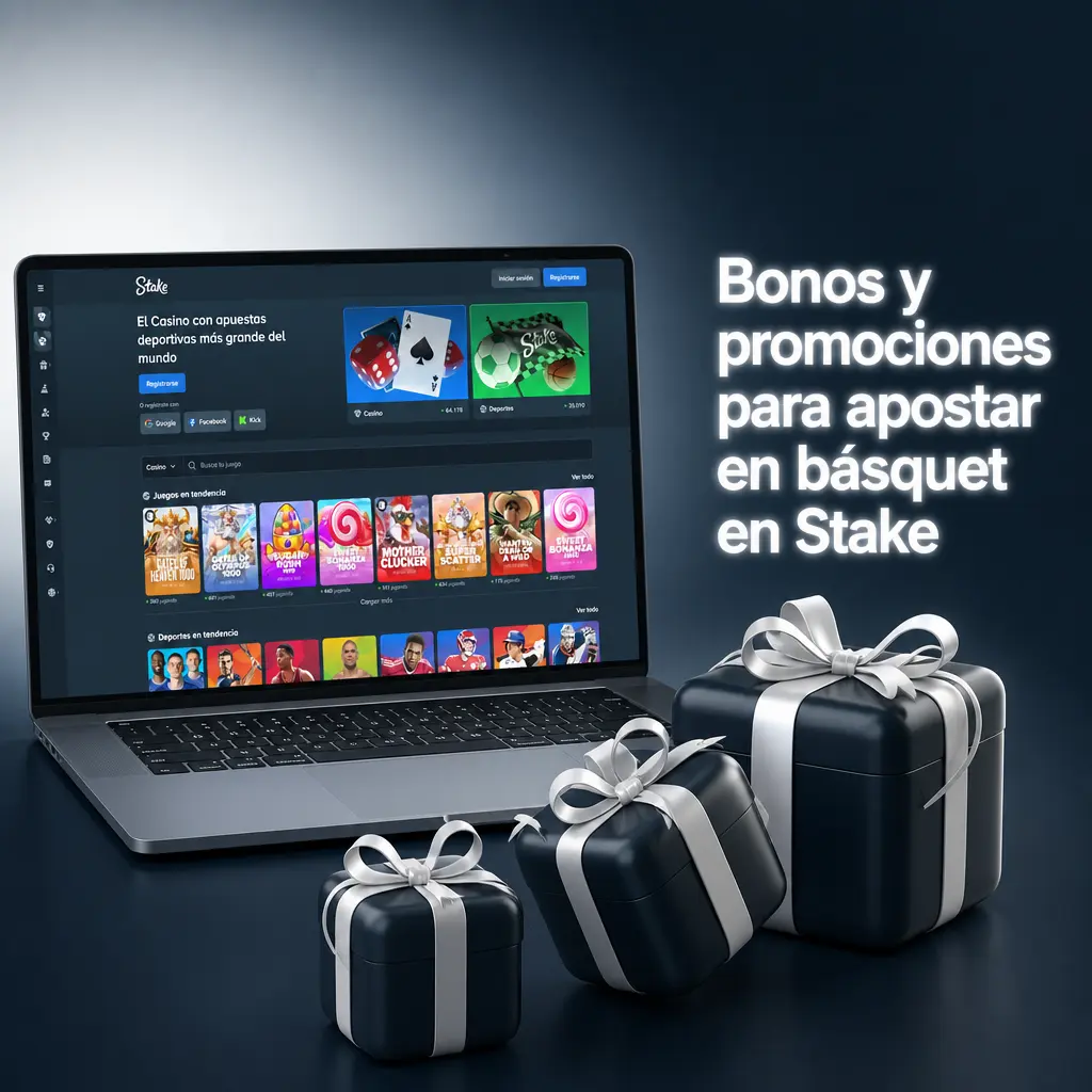 Tabla con bonos y promociones de Stake para apostar en básquet, incluyendo Rakeback, Daily Race y Weekly Raffle.