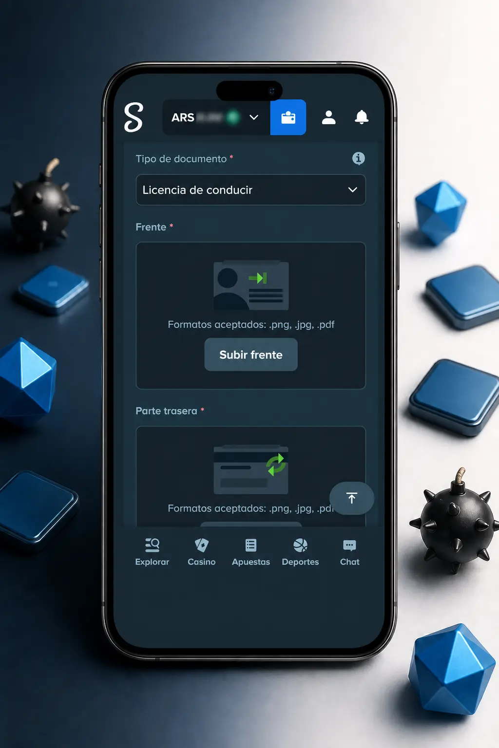 Pantalla de Stake mostrando la configuración previa a la ronda de Mines: monto de apuesta y cantidad de minas.