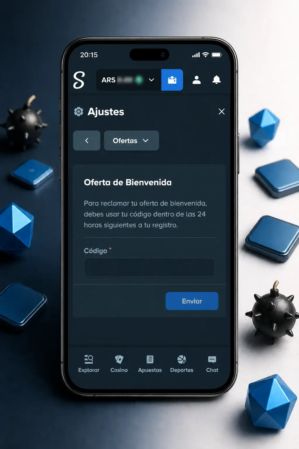 Captura de pantalla mostrando cómo jugar a Mines en Stake paso a paso en la cuadrícula del celular