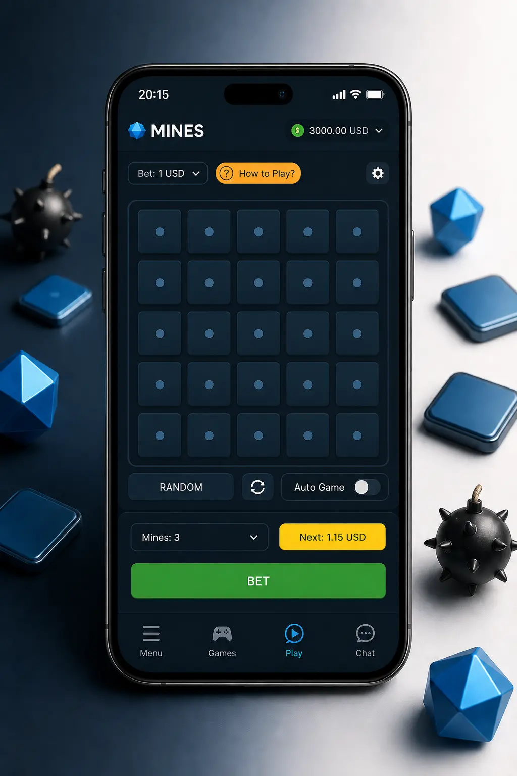 Pasos para jugar a Mines en Stake: registrate, depositá o usá modo demo, elegí apuesta y minas, y cobrá a tiempo.
