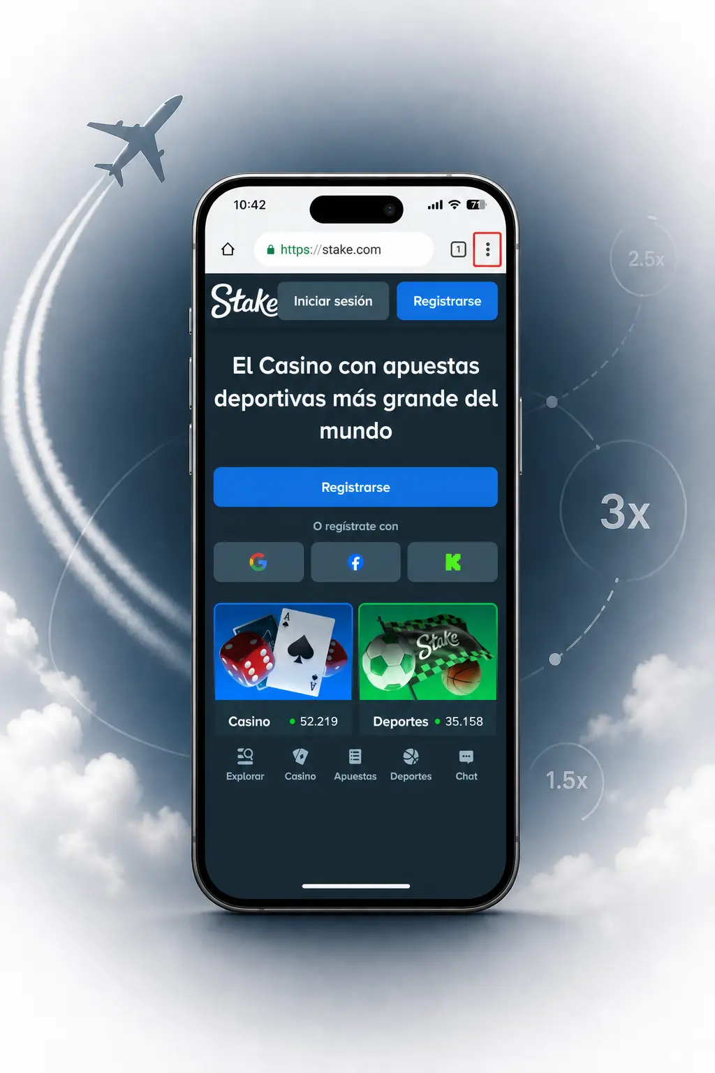 Descargá la app de Stake en Android o iOS para jugar Aviamasters desde tu celular de forma rápida y segura.