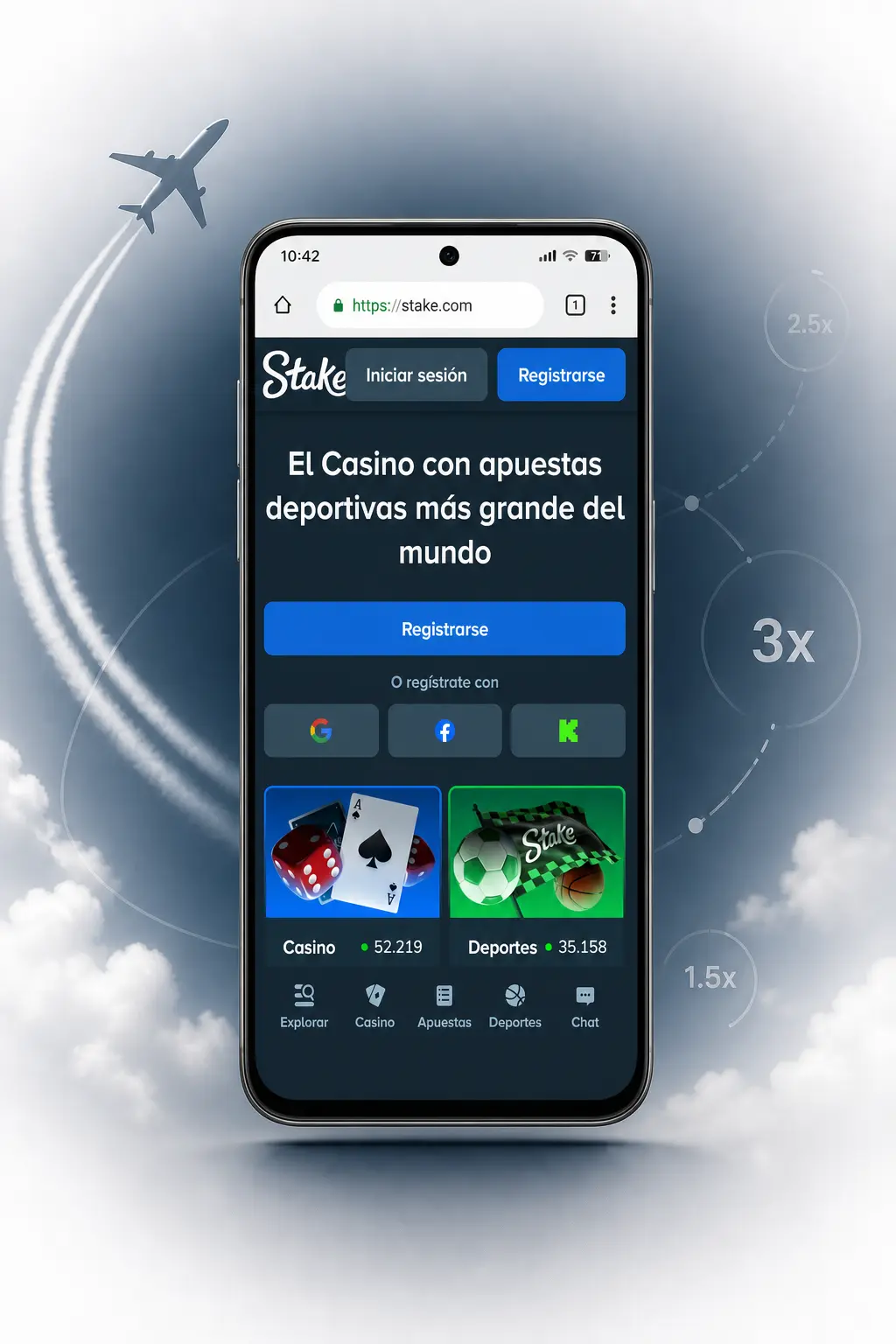 Descargá la app de Stake para jugar Aviamasters desde Android o iOS y disfrutá el juego en tu celular.