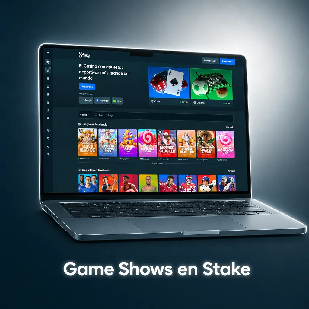 Game Shows en Stake: ruedas de la fortuna, loterías, dados y cartas con presentadores en vivo y resultados al instante.