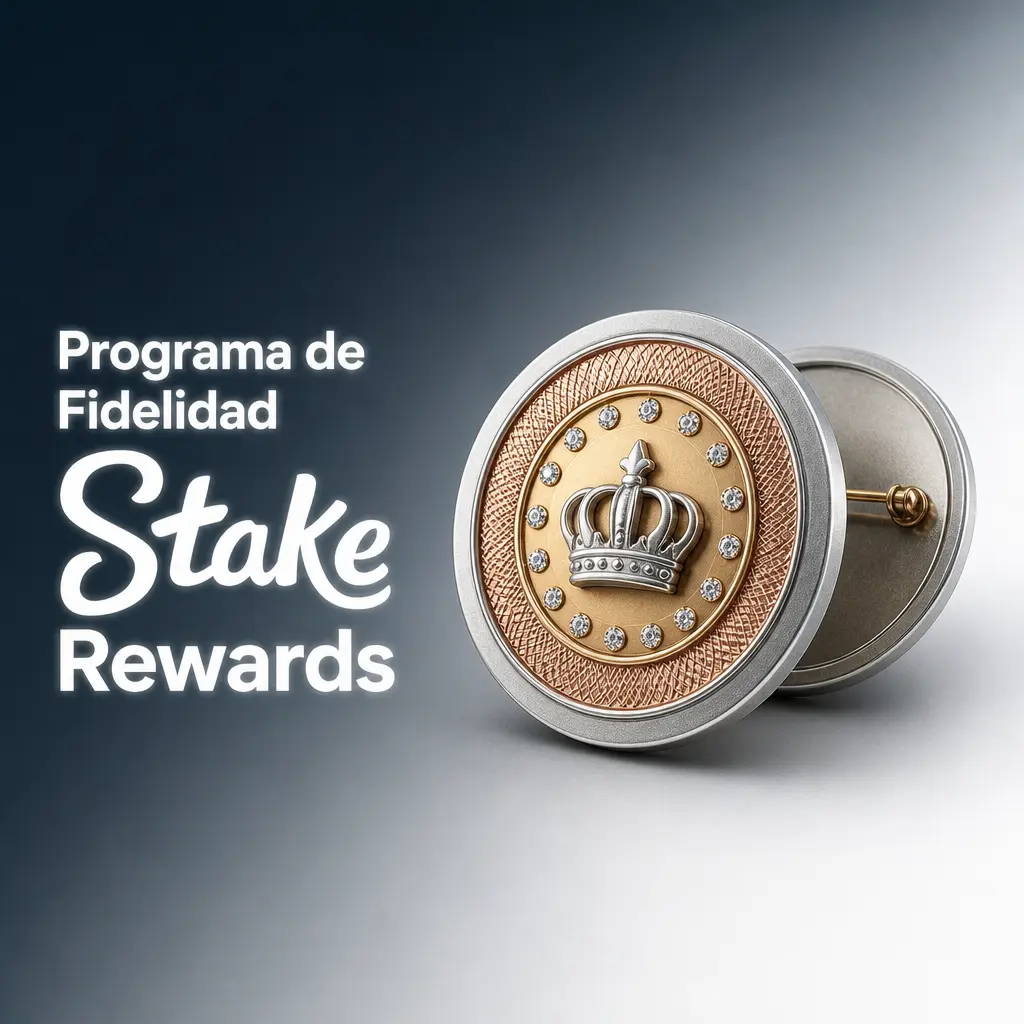 Panel del programa Stake Rewards con niveles VIP, XP, rakeback y bonos semanales y mensuales.