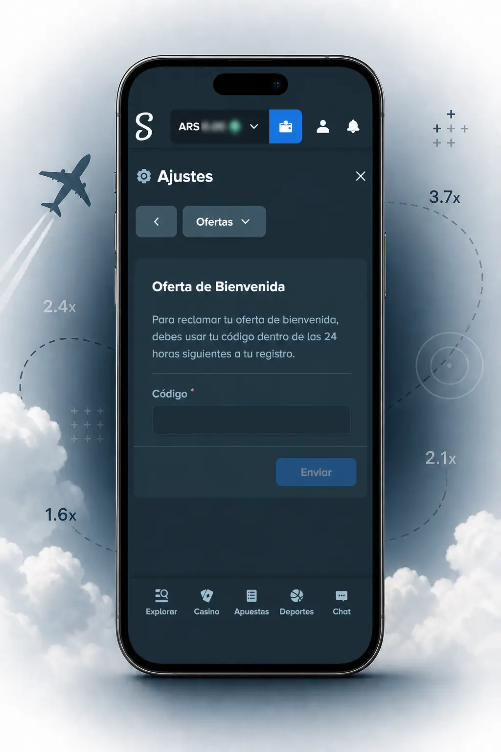 Captura de pantalla mostrando el paso final de registro en Stake para jugar Aviamasters con dinero real.