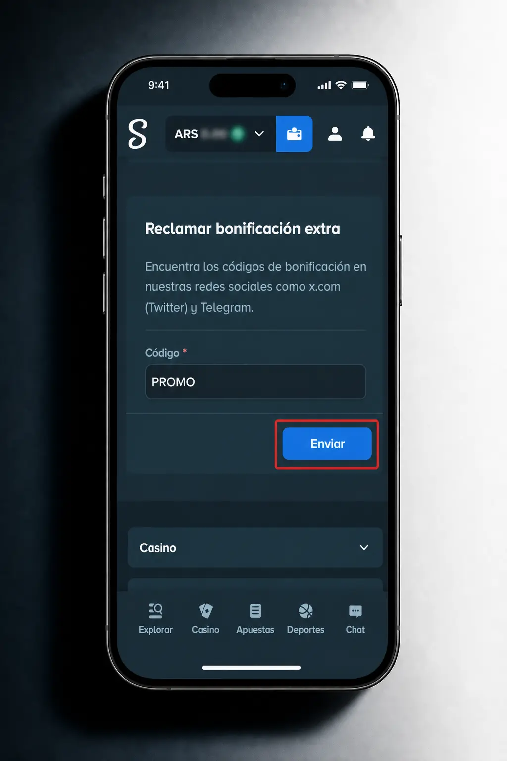 Pasos para ingresar el código promocional de Stake en la cuenta y activarlo automáticamente al confirmar el depósito.