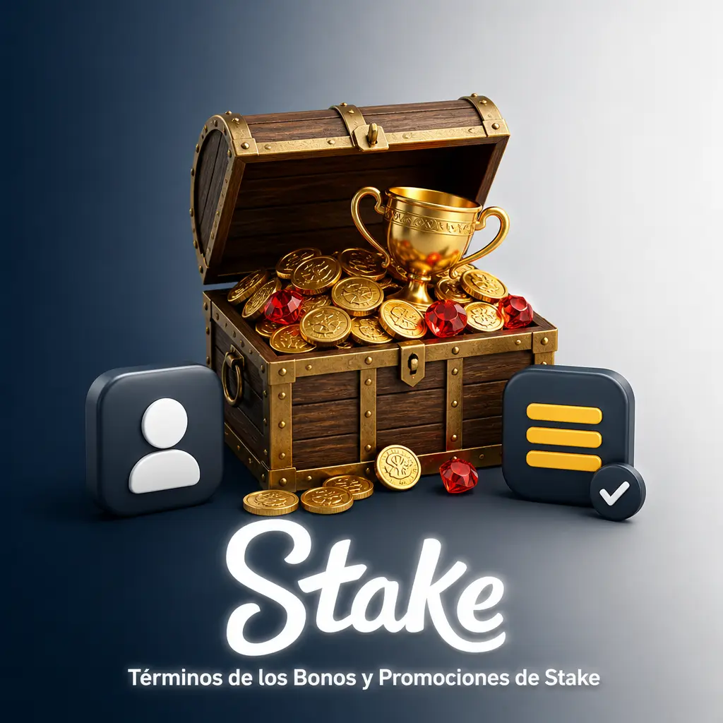 Reglas y condiciones generales de los bonos y promociones de Stake: edad mínima, cuenta única, verificación KYC y juego responsable.